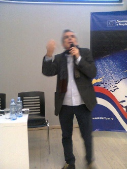 Profesor Stanko Crnobrnja na predavanju u EU INFO centru, mart 2017.
